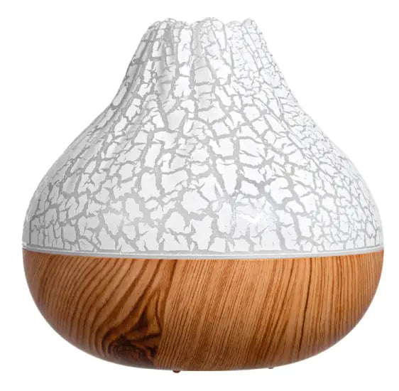 Humidificateur Volcan au design en grain de bois.