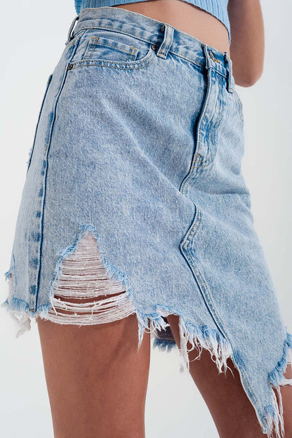 Jupe en jean délavée effet usé