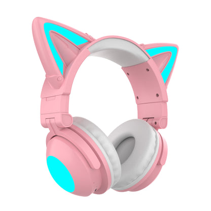 Casque Bluetooth à arceau lumineux avec oreilles de chat (angle pétale)