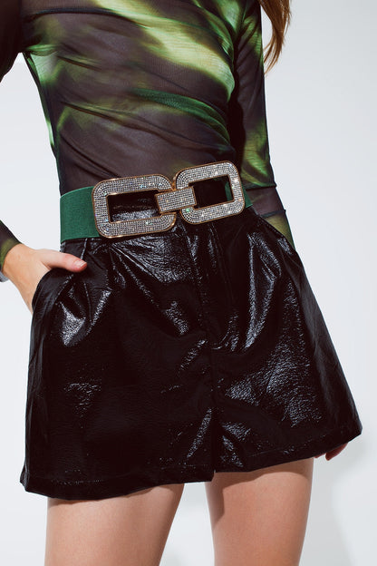 Short en Cuir Taille Haute – Noir