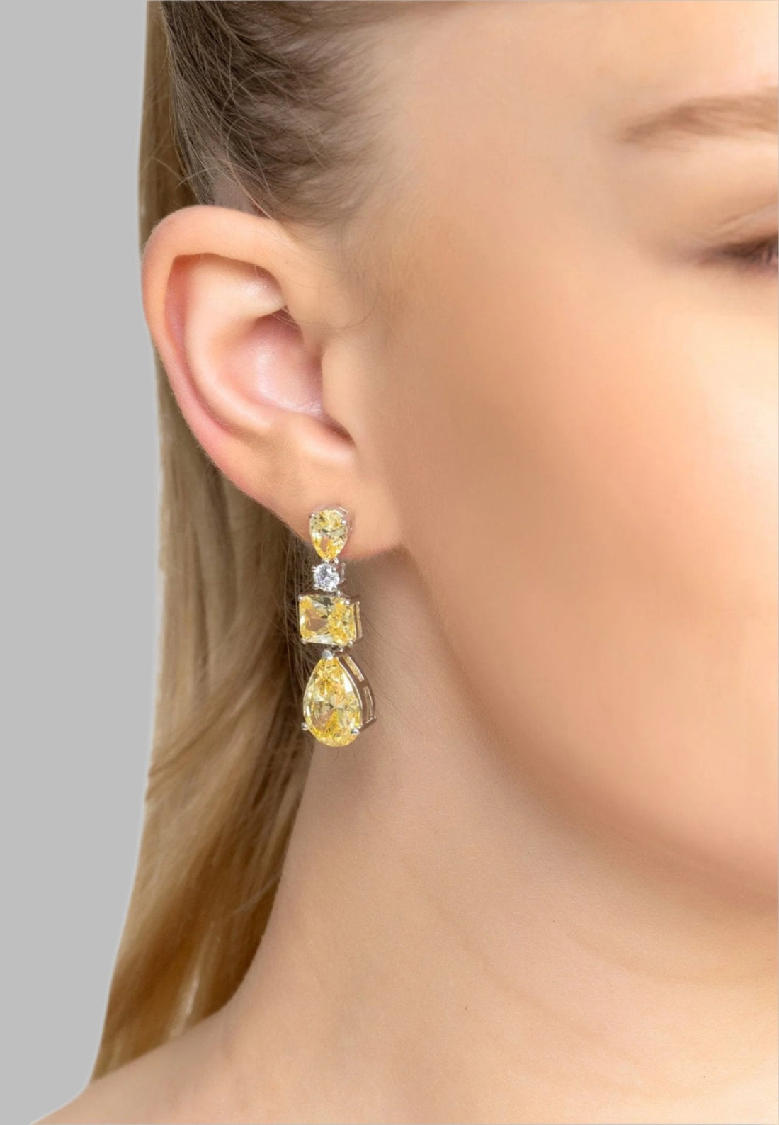 Valentina Drop Earrings Silver Yellow Topaz